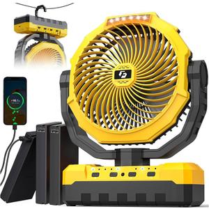 Battery Operated Fan [200H Max], 2 in 1 D-Cell Battery & USB Powered Fans, Portable Camping Fan with 4 Speeds, Light, Timer, Remote for Outdoor Tent, Travel, Picnic, Office, Bedroom - Yellow