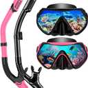 Snorkeling Gear for Adults, Dry-Top Snorkel Set Scuba Diving mask, 180Panoramic Wide View Professional Snorkeling Gear Breathing Freely Snorkel Mask (Black+Pink)