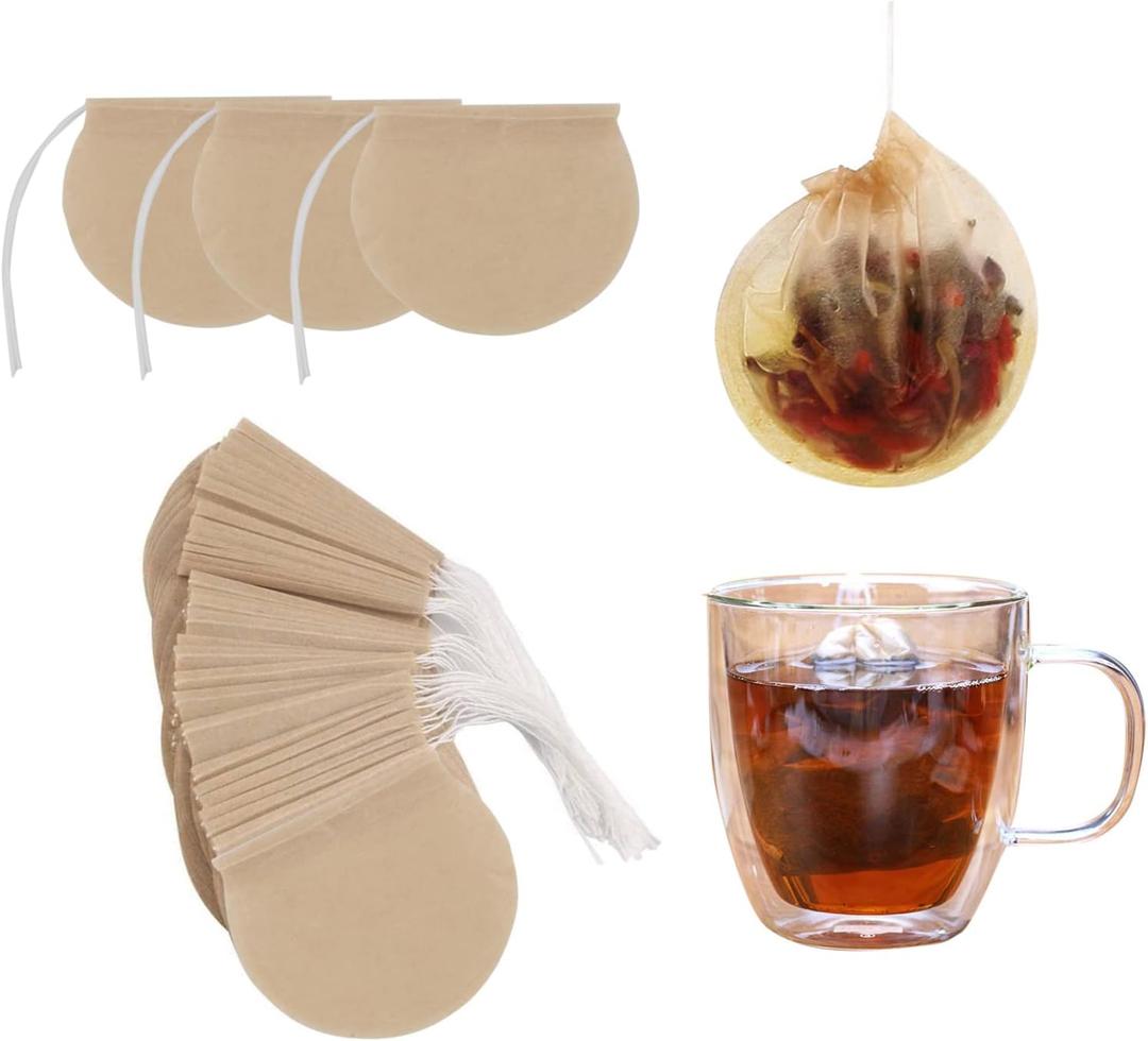 400pcs Tea Bags for Loose Leaf Tea Empty Tea Bags Loose Leaf, Disposable Round Natural Tea Filter Bags, Paper Drawstring Tea Bags Unbleached Tea Coffee Bags, Bath Spice Herbs Brewing Soup Bags (2.95'')