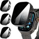 Suoman 3-Pack for Apple Watch Ultra/Ultra 2 49mm Privacy Screen Protector Case, [Anti-Peeping] Ultra-Thin Tempered Glass Case Cover for iWatch Series 8 /iWatch Series 9 Ultra/Ultra 2 49mm (Black+Black+Black)