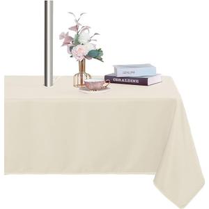 Fitable Square Table Cover Outdoor and Indoor Tablecloth - Washable Waterproof Wrinkle Free Table Cloth with Zipper and Umbrella Hole for Spring/Summer/Party/Picnic/BBQS/Patio Beige 60 x 60 inch