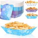 Ctosree 60 Pcs Winter Snowflake Paper Food Trays Blue and Purple Snowflake Winter Wonderland Disposable Paper Snack Bowl for Holiday Birthday Party Supplies Decorations
