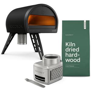 Gozney Roccbox Outdoor Pizza Oven Bundle, Black  Includes Wood Burner 2.0 & Kiln-Dried Ash and Beech Hardwood Fuel for Authentic Wood-Fired Cooking