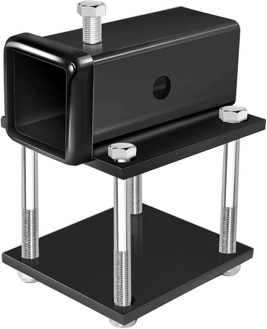 2 Inch Black RV Bumper Receiver Adapter Fits 4" x 4" Continuous Welded Steel Bumpers, Compatible with Camper, RV Bumper Bike Rack Cargo Travel Carrier Mount