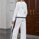 Women's 2 Piece Fall Zip Up Hooded Jacket and Wide Leg Pants Sets (White, M)