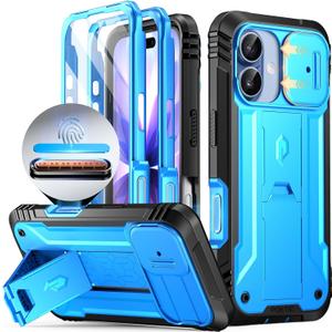 Poetic for iPhone 17 Case with Camera Control Capture Button, [Slide Camera Cover] [Built-in Stand] [Built-in Screen Protector] Full-Body Military Grade Rugged Phone Case for iPhone 17, Light Blue