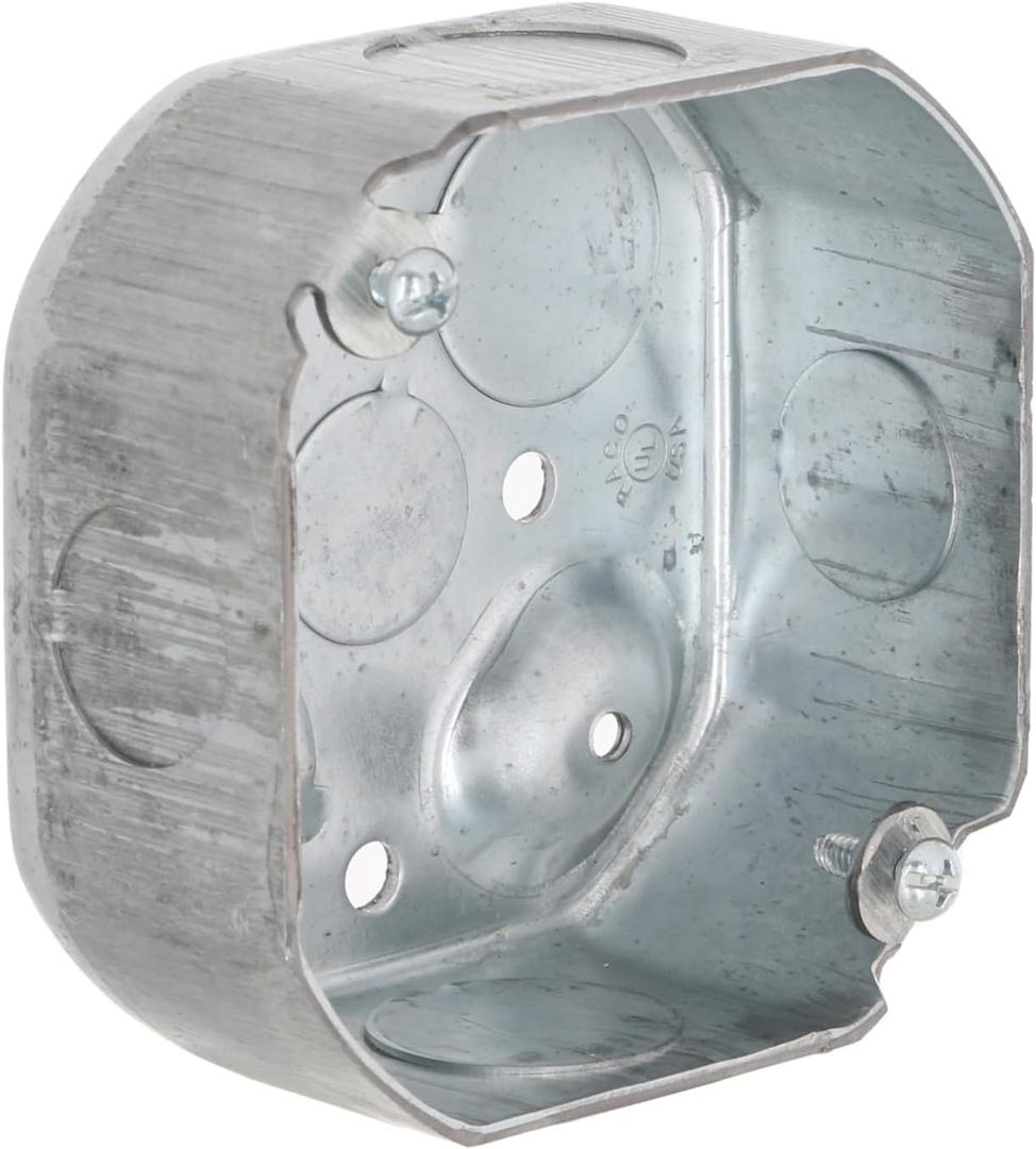 Hubbell-Raco 127 Octagon Box, 4-Inch, Raised Ground 1-1/2-Inch Deep 1/2-Inch and 3/4-Inch Side Knockouts, 4 in, Gray Finish