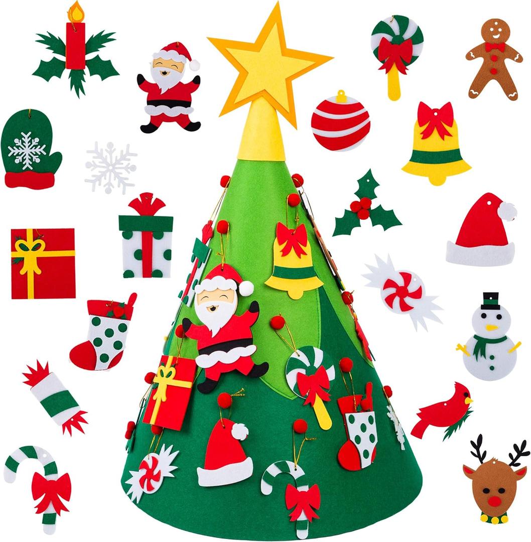 3D DIY Felt Wall Christmas Tree with Hanging Ornaments Xmas Decorations Gifts for Kids and Toddler