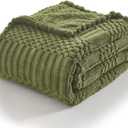 lifein Throw Blanket for Couch-Soft Boho Bed Throw Blanket, Green Fleece Cute Tan Fluffy Lightweight Cozy Blanket for Spring(50x60,Green)