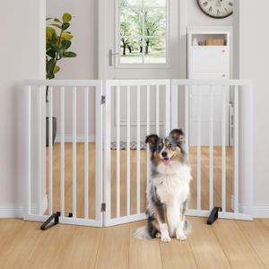 Semiocthome Freestanding Dog Gate 32" Tall, 3-Panel Foldable Dog Gates for Doorways Stairs House, Pet Gate Indoor with 2 Metal Stands, White