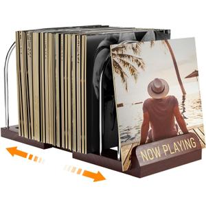 HULISEN Expandable Vinyl Record Storage, 30-70 LPs Adjustable Now Playing Record Holder for Albums, Wood Now Spinning Vinyl Record Stand Display Rack Organizer, Gift Package, Effortless Assembly