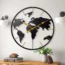 Large World Map Wall Clock,Metal Minimalist Modern Clock,Round Silent Non-Ticking Battery Operated Wall Clocks for Living Room/Home/Kitchen/Bedroom/Office/Farmhouse Decor (30 Inch)