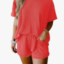 Two 2 Piece Sets for Women Short Sleeve Shirts High Waisted Shorts with Pockets Pajamas Lounge Matching Set Size M