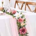 Waipfaru Flower Garland Decorations, 6.07Ft Pink Floral Rose Garland, Artificial Eucalyptus Greenery Vines with Flowers for Wedding Table Runner Centerpieces Backdrop Room Decor (Pink) (Pack of 1)