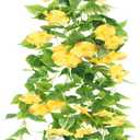 FERIAL Artificial Vines 15Feet Silk Flower Garland for Outdoors Yellow Morning Glory Vine Artificial Flowers Hanging Plants Garland Fake Green Plant 2Pcs for Wall Fence Indoor Wedding Banquet Decor
