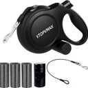 26Ft Retractable Dog Leash for Medium/Large Dogs up to 110lbs, Strong Heavy Duty Retractable Leash with Chew-Proof Cable, 360 Tangle Free, One Hand Brake Lock & Poo Bag Holder (Black)