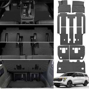 Floor Mats & Trunk Mats with Backrest Mats for 2022-2025 Kia Carnival MPV 8 Seats (Not for Hybrid Fits LX w/seat Package, EX and SX) All Weather Protection TPE Car Floor Liners Full Set (for 2022-2024 Kia Carnival MPV 8 Seats All mats)
