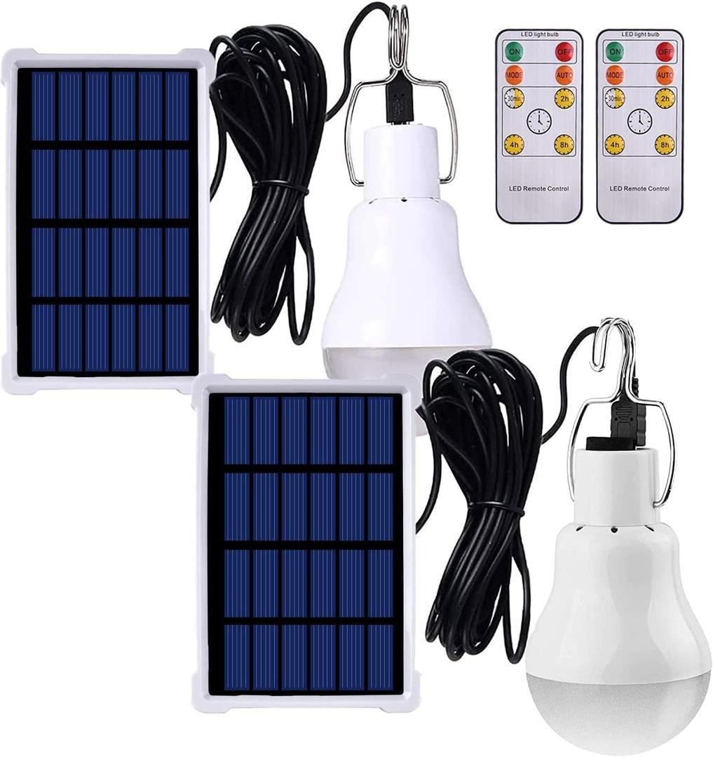 Chicken Coop Light with Timer, Dusk to Dawn Rechargeable Solar Light Bulbs for Indoor Home, Outdoor Camping Lamps for Tent, LED Solar Lights for Shed Night, Emergency Power Outage, Outside