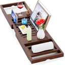 Yirilan Bamboo Bathtub Tray Caddy, 1 or 2 Person Expandable Wooden Bathroom Tray, Bath Tub Table Caddy with Extending, Brown