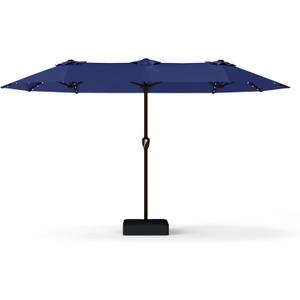 13FT Double-Sided Patio Umbrella with 48 Solar LED Lights, Large Rectangular Outdoor Market Umbrella with Crank Handle, Vented Canopy, Heavy-Duty 12 Rib Steel Frame, for Backyard, Garden, Pool, Navy