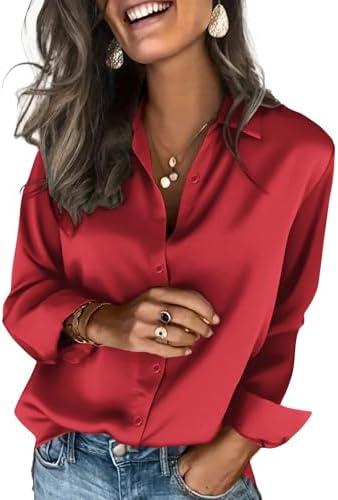 Zeagoo Satin Blouses for Women Silk Button Down Shirts Long Sleeve Business Casual Tops, Size M