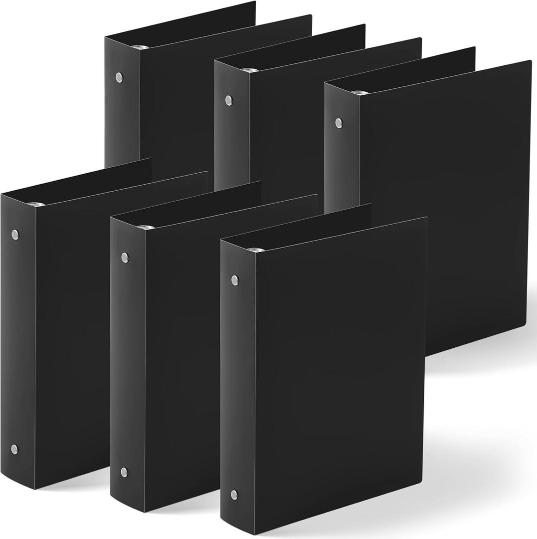 Henoyso 6 Pcs Mini 3 Ring Binders Plastic 1.5'' Binder, Fits 5.5 x 8.5 Paper Holds(Capacity 280 Sheets), Flexible Three Round Rings Small Black Binders Bulk for School, Office Use, Photo Album Pages