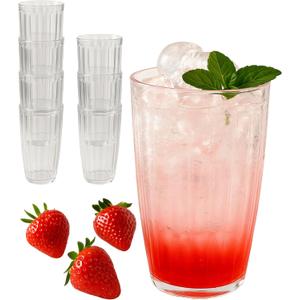 Kate Aspen Clear Ribbed Acrylic Glasses Drinkware Set of 8, 21 oz, Plastic Tumblers, Tumblers & Water Glasses, BPA-Free Plastic Cups Reusable for Cocktails, Pool Parties & Outdoor Entertaining