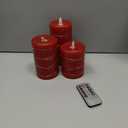 Red Flameless Candles with String Lights Battery Operated LED Pillar Candles 4 5 6 Candle with Remote Control,Fake Candle Set of 3 for Christmas or Special Festivals Decorations