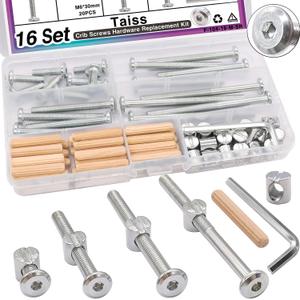 Taiss 16 Set Crib Screws M6x20mm/40mm/60mm/80mm Hex Socket Cap Screws Bolt,Barrel Nuts&Dowel Pins,Furniture Bolt,Baby Bed Crib Bolts Hardware Replacement Kit for Beds Furniture