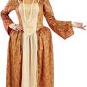 fun shack Tudor Costume Women Medieval Queen Outfit Anne Boleyn Dress for Historical Events and Themed Parties (X-Large, Gold)