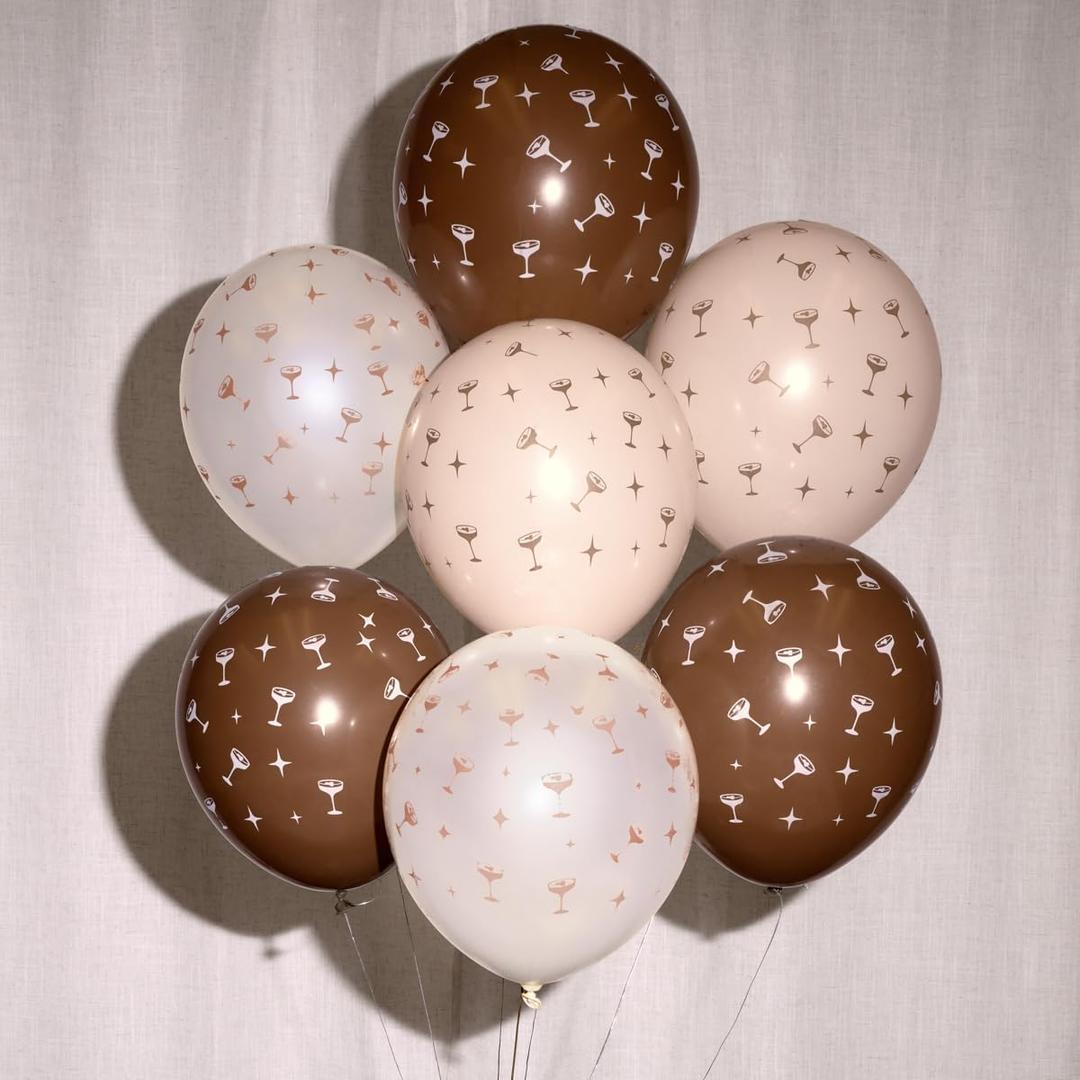 xo, Fetti Brown Espresso Martini Latex Balloons - 24 pk, 12" | Tini Bit Older Birthday, Love Is Brewing Decorations, Party Decor, Coffee Cocktail Gifts, Bachelorette Supplies