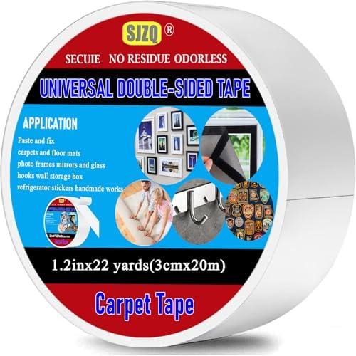 SJZQ Heavy Duty Double Sided Carpet Tape - 15LB Strong Hold, No Residue, 1.2In x 22Yd - Non-Slip Rug Tape for Hardwood, Tile, Concrete, Metal, Glass