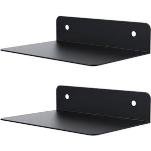 Metal Floating Shelves for Wall Mounted Set of 2, Modern Minimalist Matt Black Book Shelf, Suitable with Bedroom Living Room Decor, Kitchen and Bathroom Accessories 6x4 inch(15x10cm)