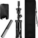 Wig Head Stand, Adjustable Mannequin Head Stand for Styling, Wig Stand Tripod for Cosmetology Hairdressing Training, with Wigs Caps, Comb, Storage Bag(COLOR:black)
