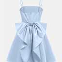 MakeMeChic Girl's Bow Knot Sleeveless Cami Dress Elegant A Line Flared Short Dress (Blue, S)