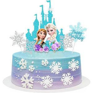 6 Pcs Cute Anime Birthday Cake Toppers, Snow Theme Princess Cake Decorations, Perfect for Birthday Parties, Themed Parties, and Everyday Celebrations