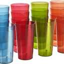 US Acrylic Cafe Plastic Reusable Tumblers (Set of 16) 20-ounce Water Cups Assorted Colors | Restaurant Style Drinking Glasses Value Set, Stackable, BPA-free, Made in the USA | Top-rack Dishwasher Safe