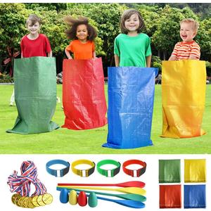 Abnaok 20PCS Outdoor Games Potato Sack Race Bag, 3-Legged Race Bands, with Egg and Spoon Race Lawn Games for Outside Backyard Field Day Birthday Party Games for Kids and Adults.