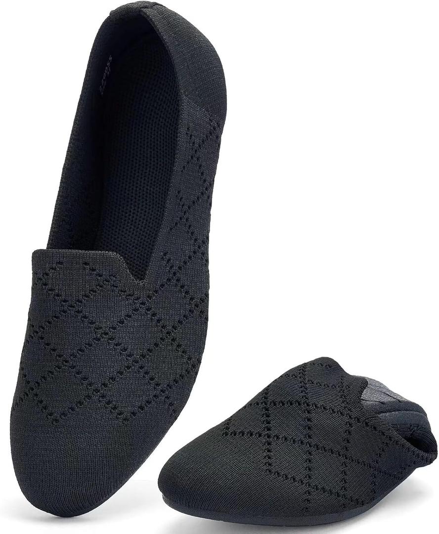 poemlady Womens Ballet Flat Shoes Dress Shoes Knit Round Toe Slip On Ballerina Walking Flats Shoes for Woman Low Wedge Casual (10.5)