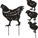 4 Pack Chicken Garden Decorative Statues, Metal Hen and Chicks Silhouette Garden Stakes, Ideal Yard, Garden, Lawn Decor, Animal Outdoor Decorations