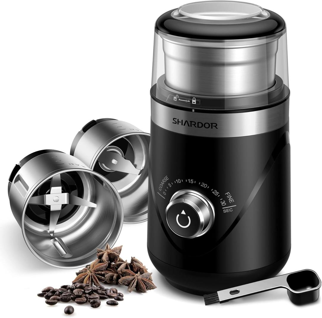 SHARDOR Adjustable Coffee Grinder, Herb, Spice Electric, Coffee Bean, Espresso, with 2 Removable Stainless Steel Wet and Dry Bowl, Black, Updated 2.0