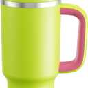 32 oz Tumbler with Handle and Straw: Stainless Steel Insulated Tumbler Keeps Cold for 24 Hours, Leakproof Travel Cup Fits in Cup Holder and BPA-Free,Acid Green