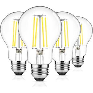 Dimmable A19 LED Filament Bulb 60W Equivalent, 6W Vintage Edison Light Bulbs 5000K Daylight White 850 LM, Clear Glass, E26 Base, 4 Pack