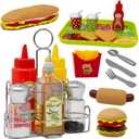 Kiddie Play Food Sets for Kids Kitchen  Fast Food & Condiment Set with Burger, Hot Dog, Fries, Drinks & Sauce Bottles Realistic Toy Food for Toddlers