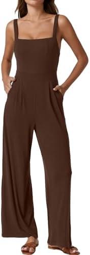 QINSEN Womens Casual Loose Overalls Jumpsuit Square Neck One Piece Sleeveless Wide Leg Rompers Outfits, Large QINSEN Womens Casual Loose Overalls Jumpsuit Square Neck One Piece Sleeveless Wide Leg Rompers Outfits, Large