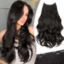 KooKaStyle Invisible Wire Hair Extensions 24 Long Wavy Layered Synthetic Clip in Hair Extensions with Transparent Wire Adjustable Size 6 Secure Clips Dark Brown Thick Hairpieces for Women 24Inch