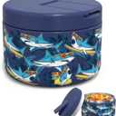 LOHASOK 12oz Kids Soup Thermo for Hot Food Insulated Vacuum Food Jar with Buckle Lid, Stainless Steel Wide Mouth Leak Proof Lunch Container for School Travel 1 Pack (Blue Shark)