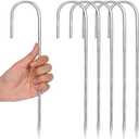 CEWOR 6 Pack 12 Inch Rebar Stakes, J Hook Tent Stakes Heavy Duty Long Galvanized Ground Anchors Metal Spikes Landscape Yard Stakes for Signs, Trampoline, Chain Link Fence, Outdoor Decoration