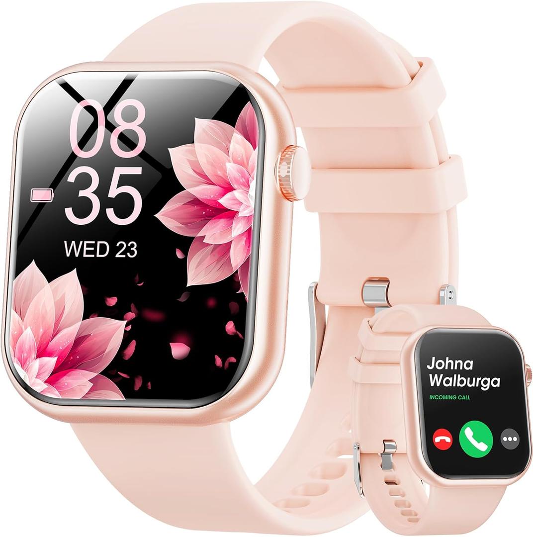Smart Watches for Women with Android Samsung iPhone Compatible[Calls/Answer] 1.85" Smartwatch with Sleep/Heart Rate Monitor,100+ Sports Fitness Tracker,Pedometer for Steps Miles (Pink)