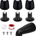 Matte Black 3 Piece Shower Knob and Bath Tub Spout Kit, for Price/Pfister Verve 3 Handles and Tub Shower Faucet, Includes 3 Shower Knob, 3 Flange Base, 1 Tub Spout for 1/2" IPS, 3/4" IPS Pipe